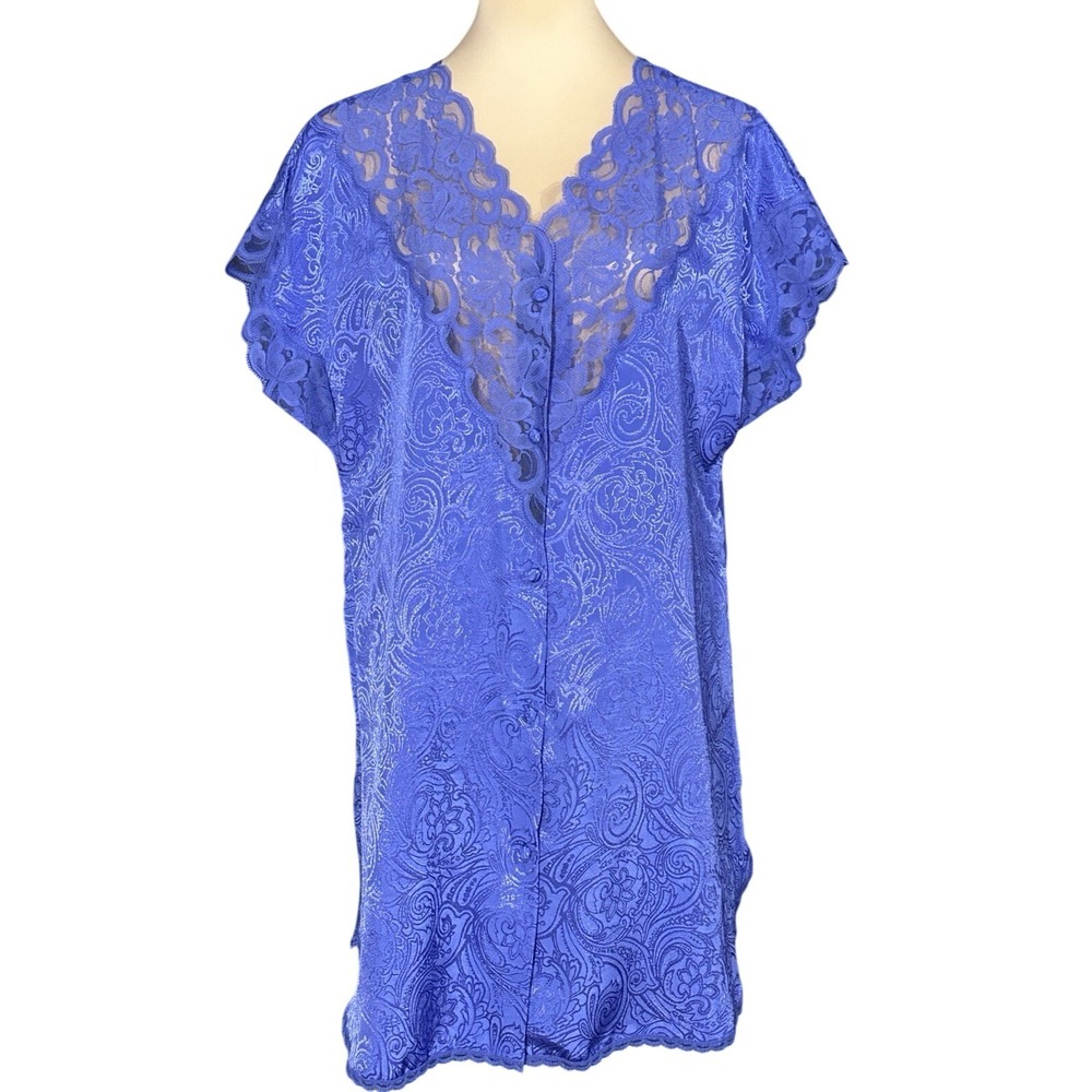 Vintage Val Mode Nightgown Violet Purple Lace USA Size Medium